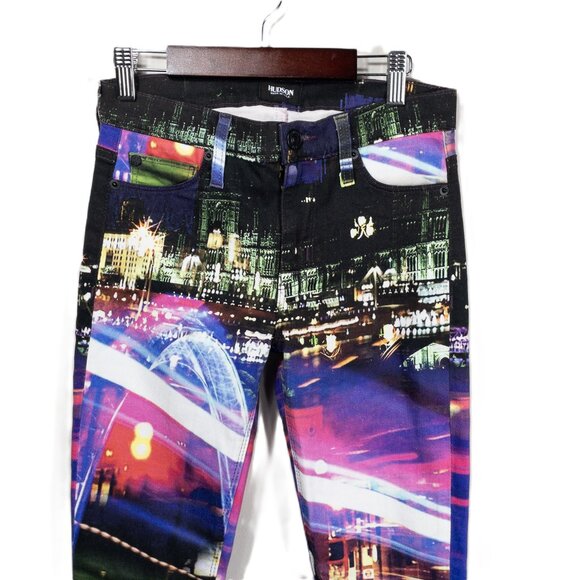 RARE Hudson Nico Skinny Jeans With London Cityscape Print SZ 25 Indie Sleeze Y2K - Picture 5 of 9